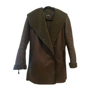 Sam Edelman Sydney Hooded Jacket Coat Faux Leather Shearling Sherpa Brown XS
